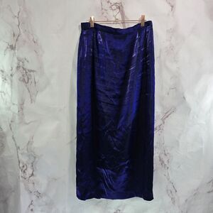 Alex Evenings Skirt Womens 12 Purple Blue Indigo Midi Long Slit High Rise Satin